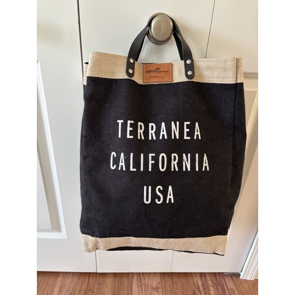 Apolis Global Citizen Bag Market Tote Burlap Jute Bag Fort Black Tan 13x9x17